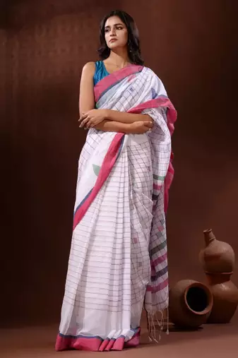 Checked pure cotton saree