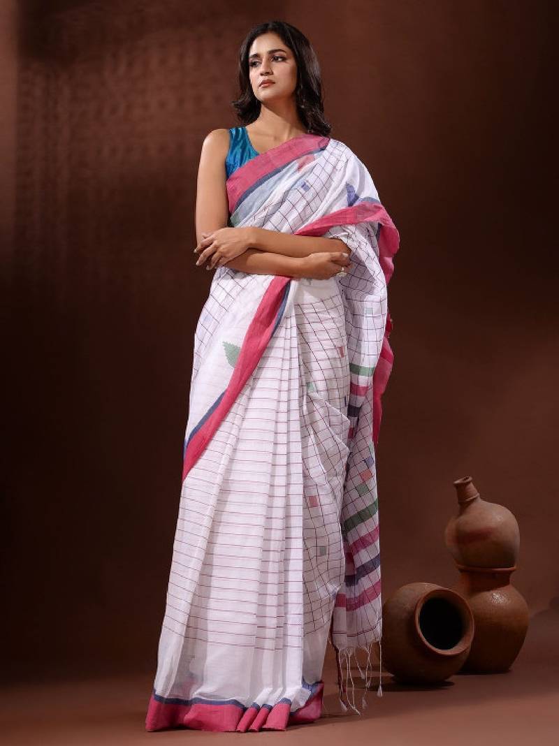Checked pure cotton saree