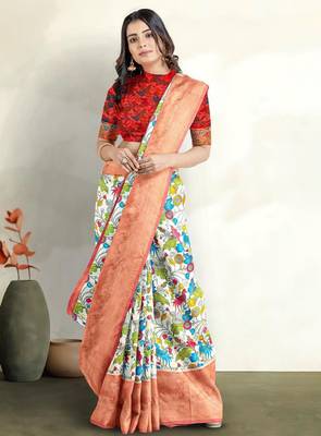 Floral printed zari banarasi saree 1