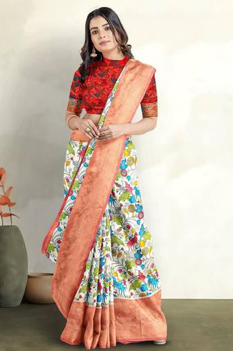 Floral printed zari banarasi saree
