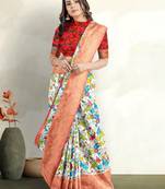 Floral printed zari banarasi saree