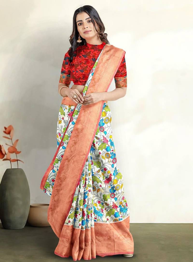 Floral printed zari banarasi saree