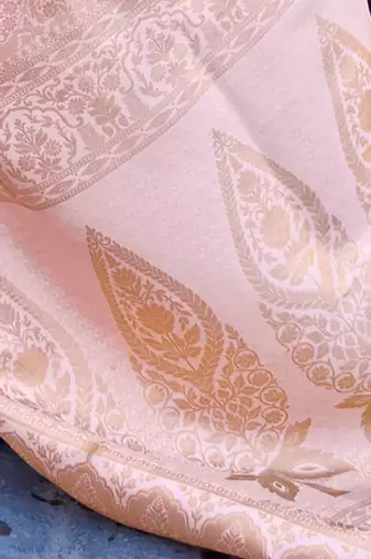 cream floral woven zari silk blend banarasi saree