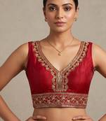 Red roman silk with coading sequence & beads work readymade blouse