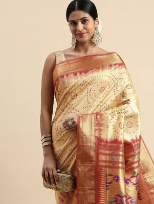 Bandhani zari silk cotton paithani saree 1