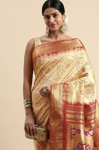 Bandhani zari silk cotton paithani saree