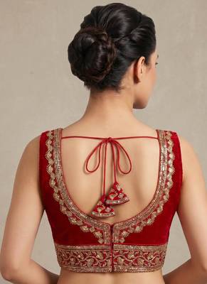 Red roman silk with coading sequence & beads work readymade blouse 2