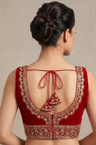 Red roman silk with coading sequence & beads work readymade blouse