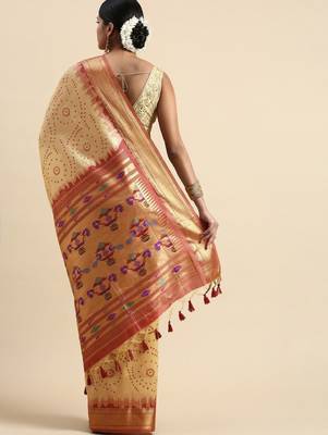 Bandhani zari silk cotton paithani saree 3
