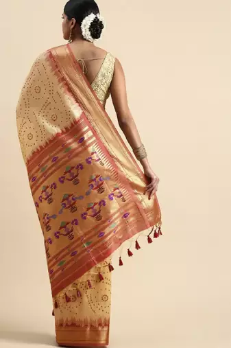 Bandhani zari silk cotton paithani saree