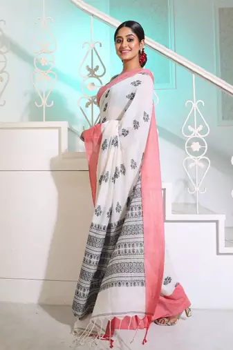 Floral woven design pure cotton saree
