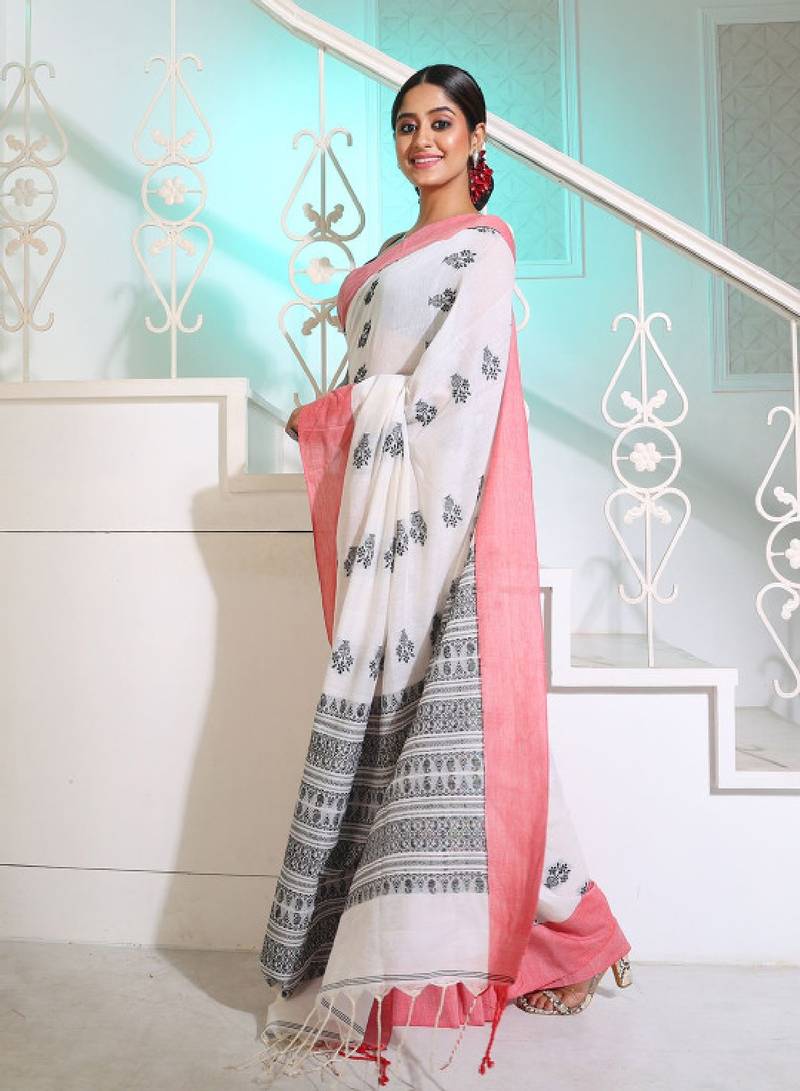 Floral woven design pure cotton saree