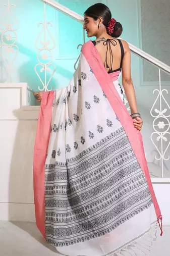 Floral woven design pure cotton saree
