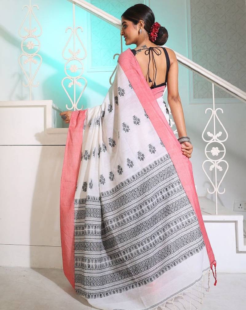 Floral woven design pure cotton saree