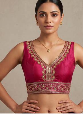 Ranipink roman silk with coading sequence & beads work readymade blouse 1
