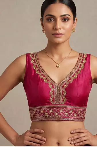 Ranipink roman silk with coading sequence & beads work readymade blouse
