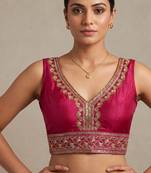 Ranipink roman silk with coading sequence & beads work readymade blouse