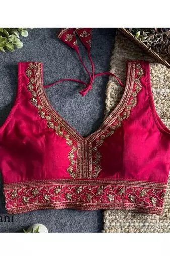 Ranipink roman silk with coading sequence & beads work readymade blouse