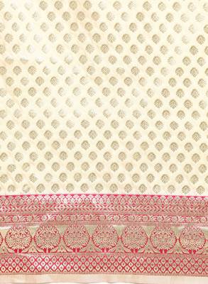 White & pink woven design silk blend banarasi saree 3