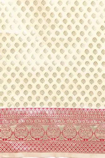 White & pink woven design silk blend banarasi saree