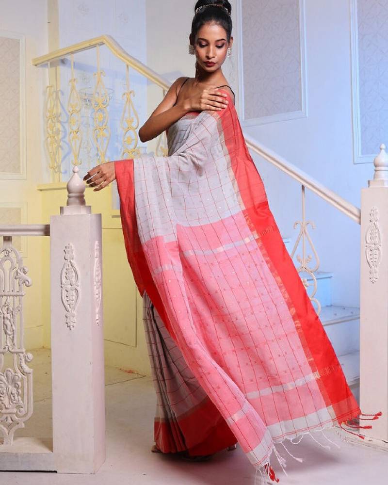 Checked pure cotton saree
