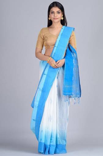 white zari design silk cotton saree
