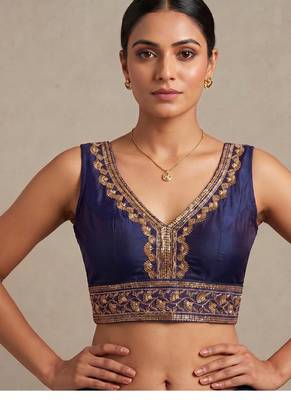 Purple roman silk with coading sequence & beads work readymade blouse 1
