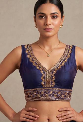 Purple roman silk with coading sequence & beads work readymade blouse