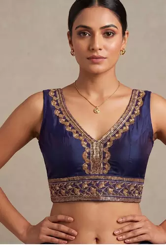 Purple roman silk with coading sequence & beads work readymade blouse