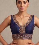 Purple roman silk with coading sequence & beads work readymade blouse