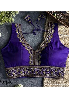 Purple roman silk with coading sequence & beads work readymade blouse 3