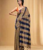 Striped tasseled pure cotton saree