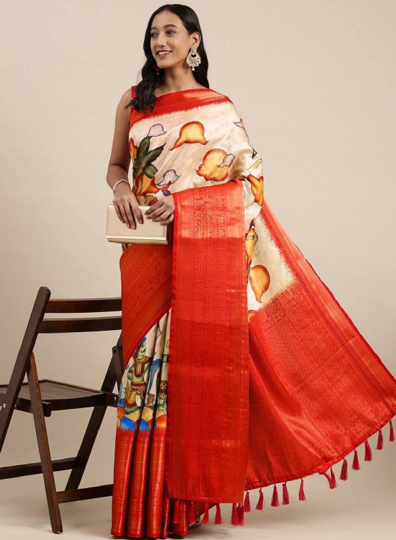 Kalamkari zari art silk banarasi saree