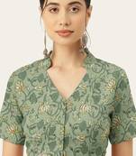 Green cotton sanganeri printed non padded blouse