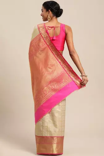 white kanjeevaram silk saree with heavy woven pure zari work