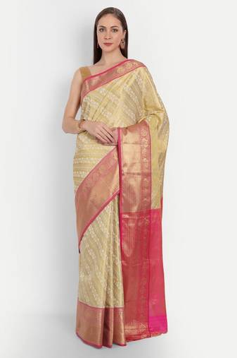 white floral woven zari kanjeevaram saree