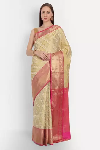 white floral woven zari kanjeevaram saree