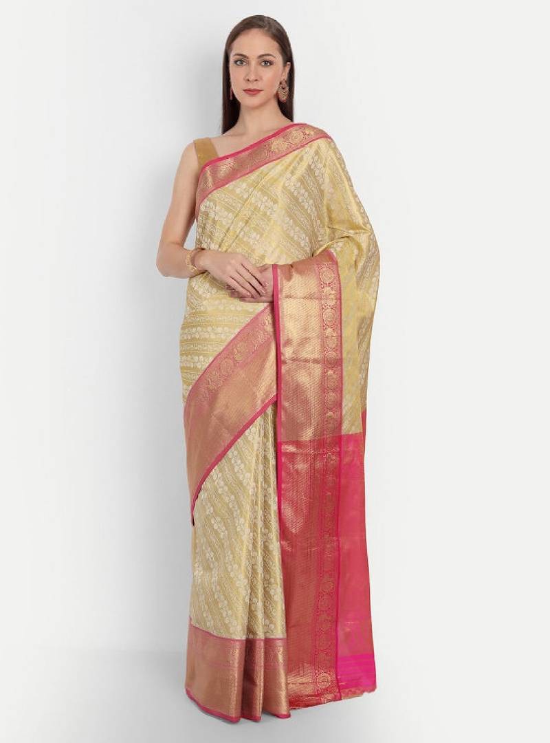 Floral woven design zari kanjeevaram saree