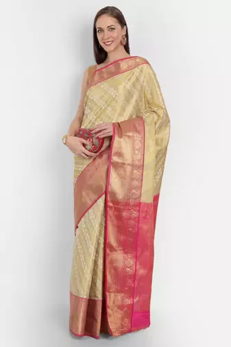 white floral woven zari kanjeevaram saree