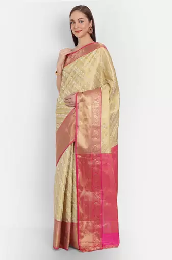 white floral woven zari kanjeevaram saree
