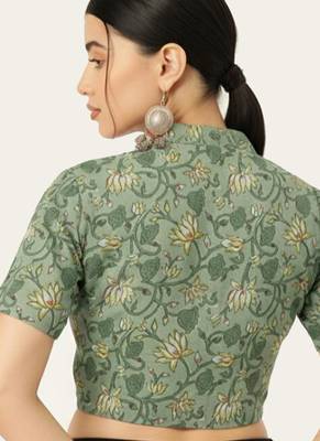 Green cotton sanganeri printed non padded blouse 2