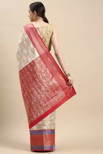 white heavy woven design pure zari kanjeevaram silk saree