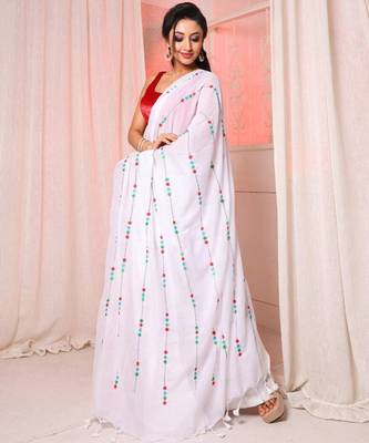 floral embroidered pure cotton saree 2