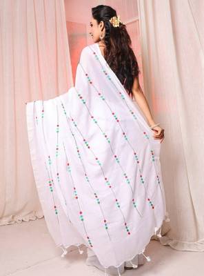 floral embroidered pure cotton saree 3