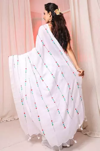 floral embroidered pure cotton saree