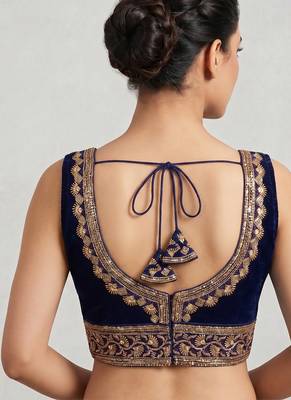 Navyblue roman silk with coading sequence & beads work readymade blouse 2
