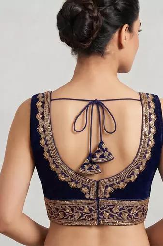 Navyblue roman silk with coading sequence & beads work readymade blouse