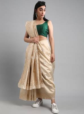 Turquoise floral woven design zari banarasi saree 1