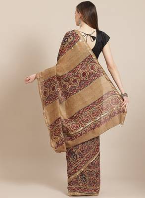 Handloom ajrak printed saree 2
