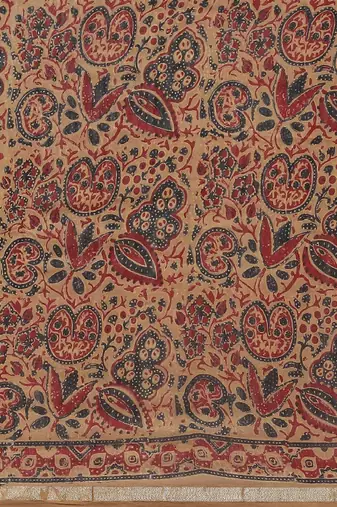 cream ajrak printed handloom saree